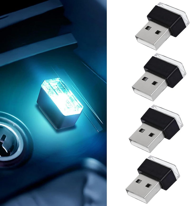 Hbxdeco 4 PCS USB LED Car Interior Atmosphere Lamp, Portable Mini Auto LED Decor Night Light, Plug-in USB Interface Ambient Lighting Kit, Universal Car Interior Accessories(Ice Blue) - Image 1